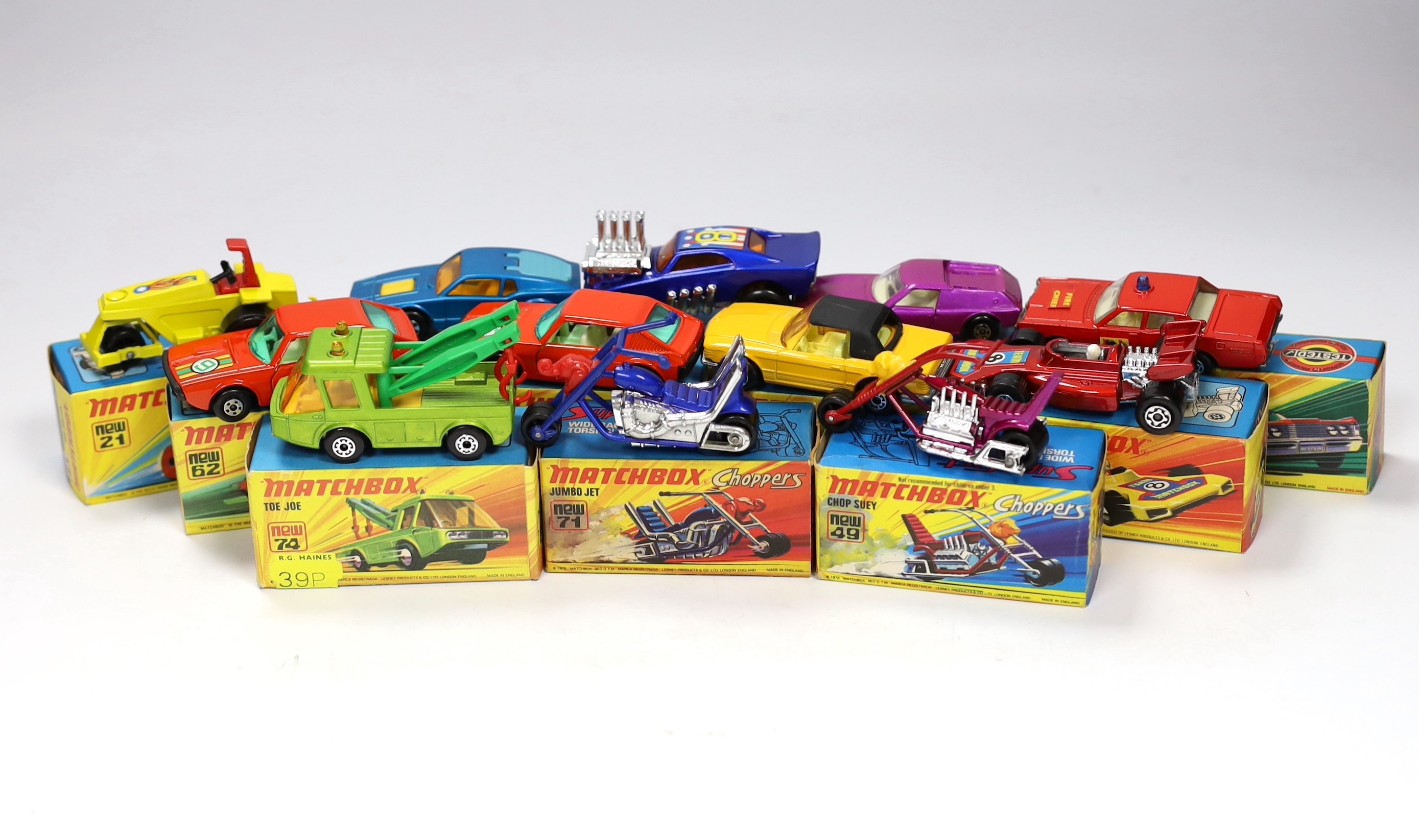 Twelve boxed Matchbox Superfast 1-75 New series diecast vehicles